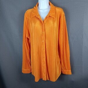 Intempo Orange Plisse Pleated Button Down Shirt Womens XL Long Sleeve 145642